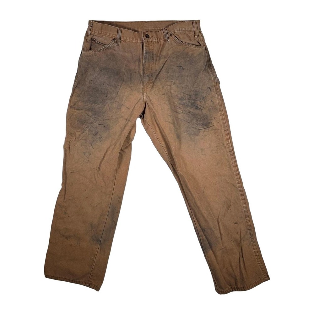 Dickies Carpenter Pants Tan Brown Workwear Double Knee Mens Size 34x30 Canvas